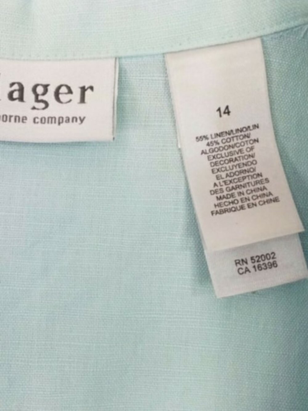 Vintage Villager Light Blue 3/4 Sleeve Button Up Linen Blend Blouse Womens 14 - Picture 9 of 13